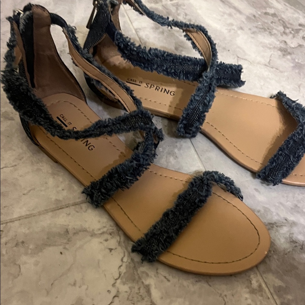 Soda Denim and Tan Strappy Sandals - Picture 4 of 16